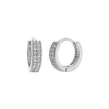 Load image into Gallery viewer, Sterling Silver Rhodium Plated 2 Lines CZ Huggie Hoop Earrings