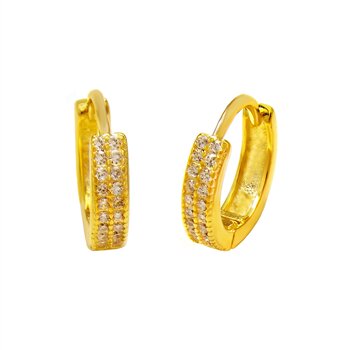Sterling Silver Gold Plated 2 Lines CZ Huggie Hoop Earrings