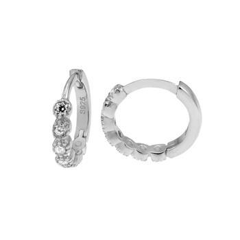 Sterling Silver Rhodium Plated Clear CZ Huggie Hoop Earrings