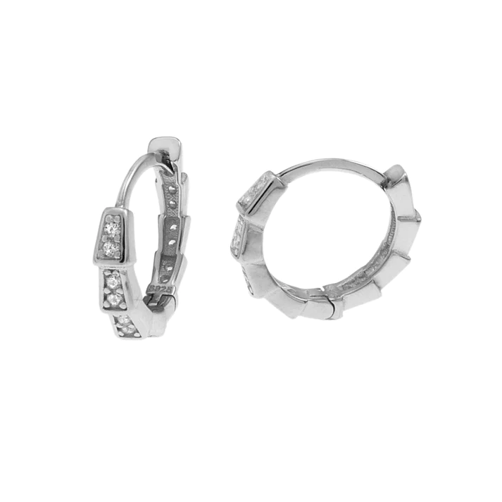 Sterling Silver Rhodium Plated CZ Huggie Hoop Earrings