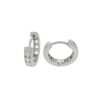 Sterling Silver Rhodium Plated CZ Huggie Hoop Earrings