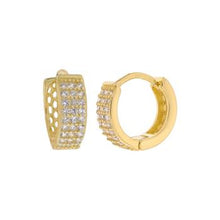 Load image into Gallery viewer, Sterling Silver Gold Plated 3 Lines Pave CZ Huggie Hoop Earrings