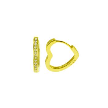 Sterling Silver Gold Plated Heart Shape CZ Huggie Hoop Earrings