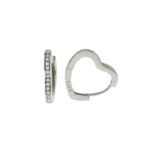 Load image into Gallery viewer, Sterling Silver Rhodium Plated Heart Shape CZ Huggie Hoop Earrings