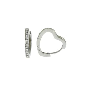 Sterling Silver Rhodium Plated Heart Shape CZ Huggie Hoop Earrings