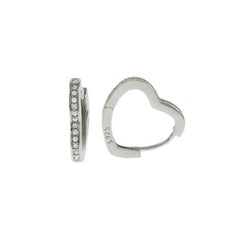 Sterling Silver Rhodium Plated Heart Shape CZ Huggie Hoop Earrings