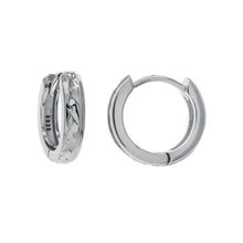 Load image into Gallery viewer, Sterling Silver Rhodium Plated Diamond Cut Huggie Hoop Earrings