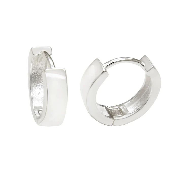 Sterling Silver Satin Finished Rhodium Huggie Hoop Earrings