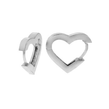 Sterling Silver Rhodium Plated 2.8mm Heart Shape Huggie Hoop Earrings