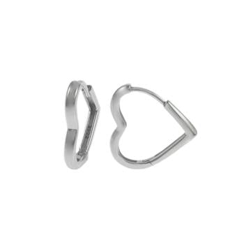 Sterling Silver Rhodium Plated Heart Shape Huggie Hoop Earrings
