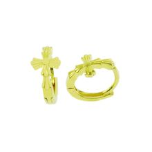 Load image into Gallery viewer, Sterling Silver Gold Plated Cross Huggie Hoop Earrings