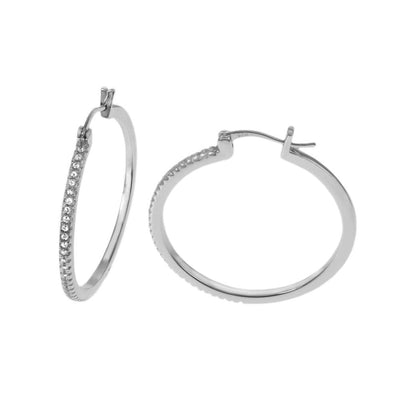 Sterling Silver Rhodium Plated CZ Hoop Earrings