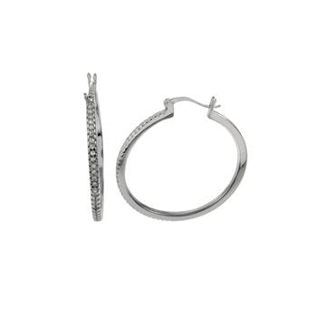 Sterling Silver Micro Pave CZ Rhodium Hoop Earrings