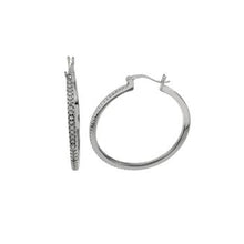 Load image into Gallery viewer, Sterling Silver Micro Pave CZ Rhodium Hoop Earrings