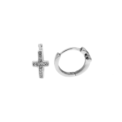 Sterling Silver CZ Cross Huggie Hoop Earrings