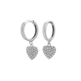 Sterling Silver Rhodium Plated Pave CZ Heart Huggie Hoop Earrings