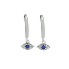 Load image into Gallery viewer, Sterling Silver Rhodium Plated Evil Eye CZ Huggie Hoop Earrings