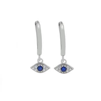 Sterling Silver Rhodium Plated Evil Eye CZ Huggie Hoop Earrings