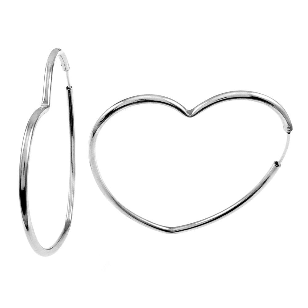 Sterling Silver Rhodium Plated Heart Hoop Earrings