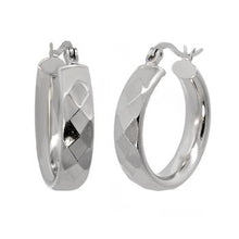 Load image into Gallery viewer, Sterling Silver Diamond Cut Rhodium Hoop Earrings