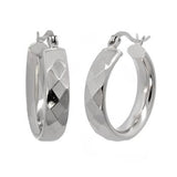 Sterling Silver Diamond Cut Rhodium Hoop Earrings