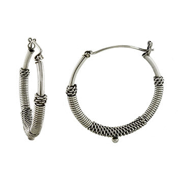 Sterling Silver Oxidized Bali Hoop Earrings