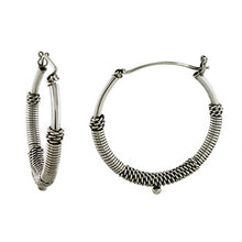 Load image into Gallery viewer, Sterling Silver Oxidized Bali Hoop Earrings