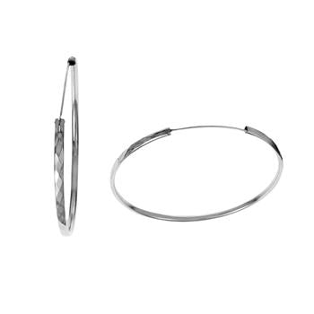 Sterling Silver Diamond Cut Rhodium Hoop Earrings-3mm