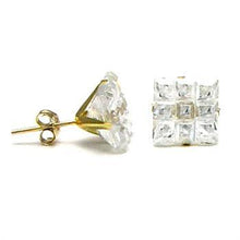 Load image into Gallery viewer, 14K Yellow Gold Square CZ Invisible Cut Butterfly Backing Stud Earrings
