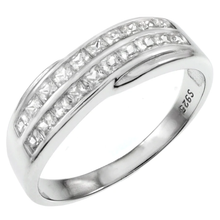 Load image into Gallery viewer, Sterling Silver 2 Lines Princess Cut Cubic Zirconia Band Ring
