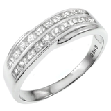 Sterling Silver 2 Lines Princess Cut Cubic Zirconia Band Ring