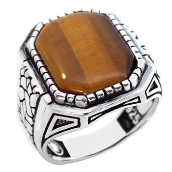 Sterling Silver Rectangle Tiger Eye Oxidized Ring