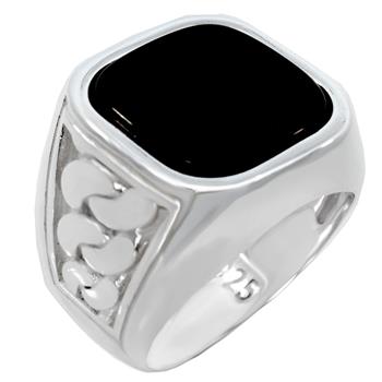 Sterling Silver Rectangle Black Onyx Ring-14x14mm