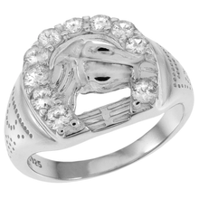 Load image into Gallery viewer, Sterling Silver Rhodium Plated Cubic Zirconia Horseshoe Ring
