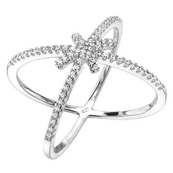 Sterling Silver Micro Pave CZ Criss Cross Ring