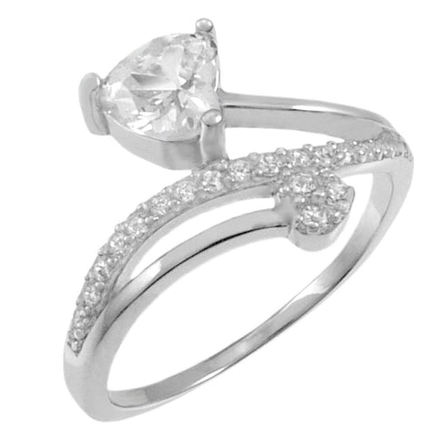 Sterling Silver Rhodium Plated CZ Heart Ring