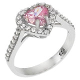Sterling Silver Pink Heart Shape CZ Halo Ring