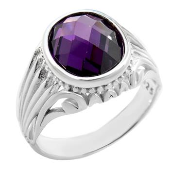 Sterling Silver Oval Cushion-Cut Amethyst Ring