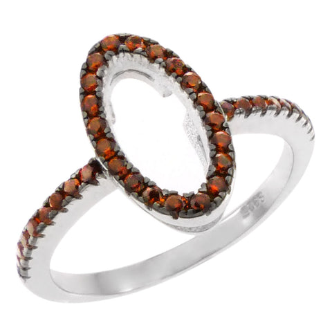 Sterling Silver Rhodium Plated Nano Garnet Stone Ring