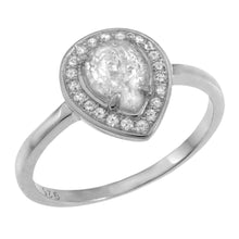 Load image into Gallery viewer, Sterling Silver Pear Shape Halo CZ Engagement Ring