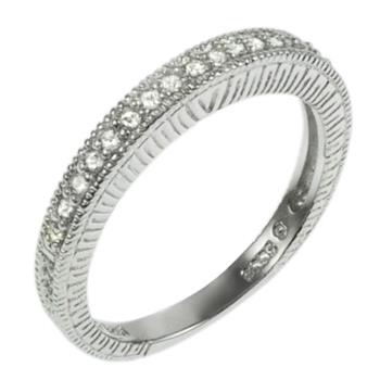 Sterling Silver Rhodium Plated Round CZ Ring