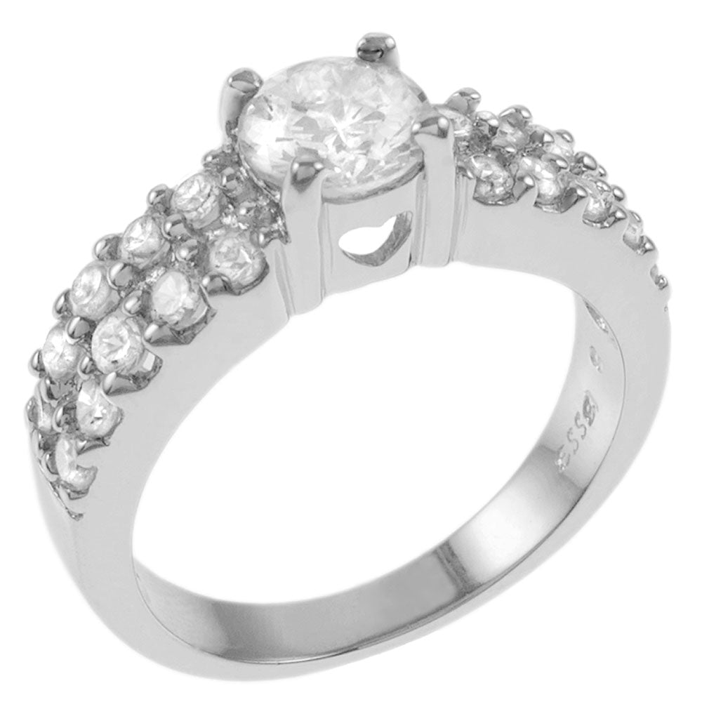 Sterling Silver Rhodium Plated Round CZ Engagement Ring