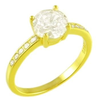 Sterling Silver Gold Plated Round Solitaire CZ Ring