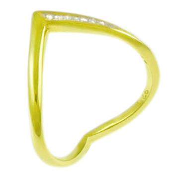 Sterling Silver Gold Plated V Shaped CZ Ring