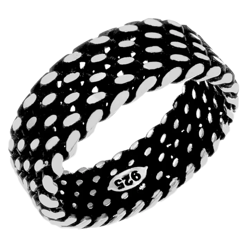 Sterling Silver Oxidized Rope Diamond Cut Band Ring