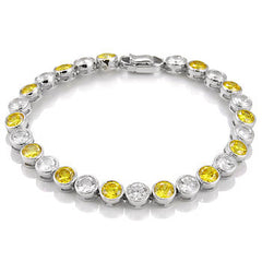 Sterling Silver Round Bezel Set Yellow And White CZ Bracelet