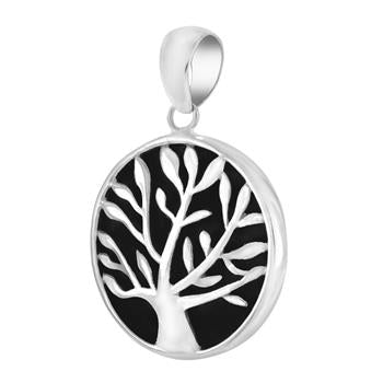 Sterling Silver Bali Tree Of Life With Black Onyx Pendant