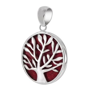 Sterling Silver Bali Tree Of Life With Red Coral Pendant