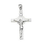 Sterling Silver High Polished 24mm San Benito Crucifix Cross Pendant