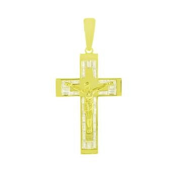 Sterling Silver Gold Plated Crucifix Cross CZ Pendant